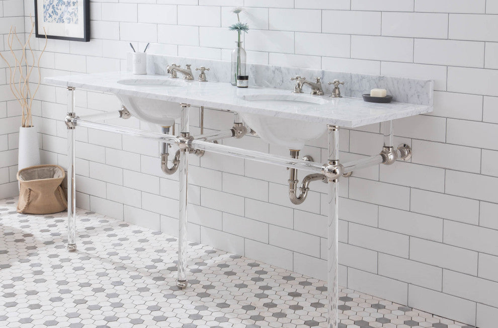 Empire 72" Wide Double Wash Stand, P-Trap, Countertop With Basin, Faucet