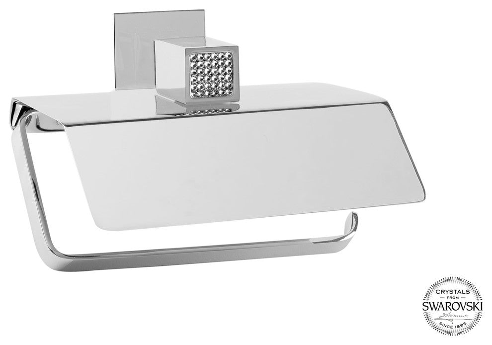 Skip Diamond Toilet Paper Holder With Lid, Swarovski Crystal, Chrome