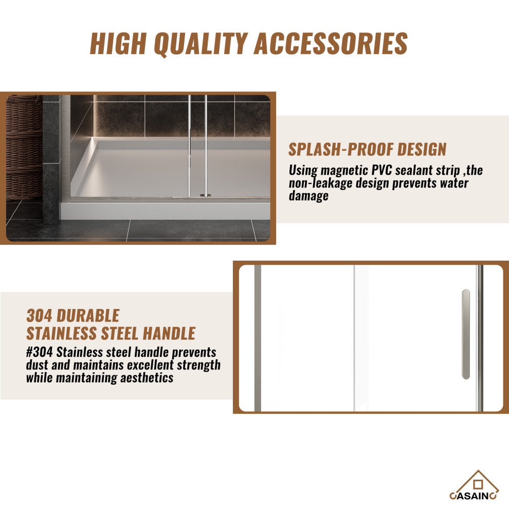 47-in to 48-in x 76-in Frameless Sliding Shower Door, Brushed Nickel