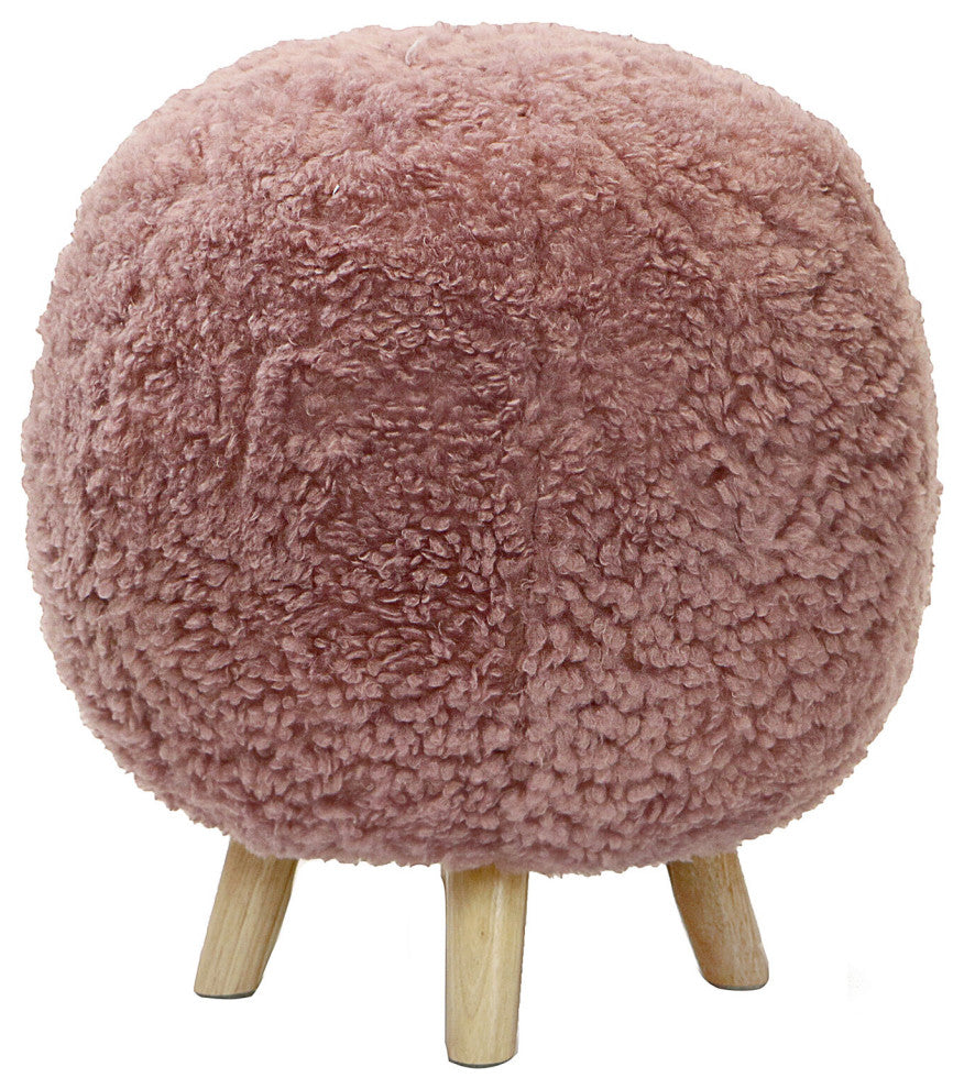 19" Seat Height Plush Pouf Ottoman, Pink With 4 Spindle Legs Furniture