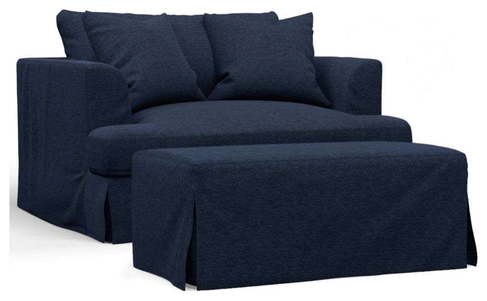 Slipcover Only For 52" Wide Chair & Half With Ottoman, 2 Pillow Covers,Navy Blue
