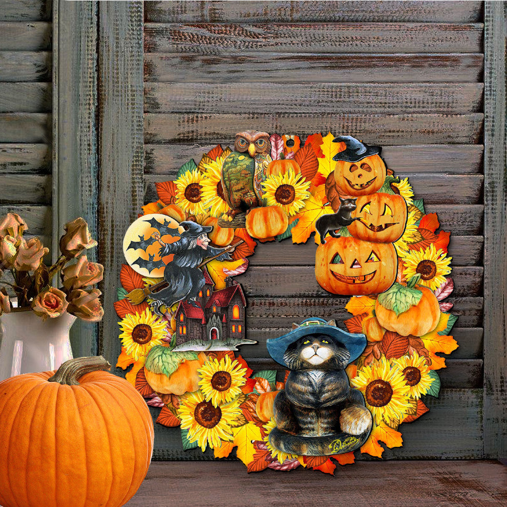 Halloween Wreath Wood Door Hanger