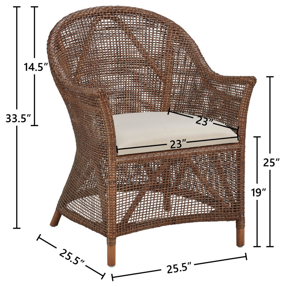 Sanibel Wide Weave Rattan & Wicker Accent Chair with Seat Cushion