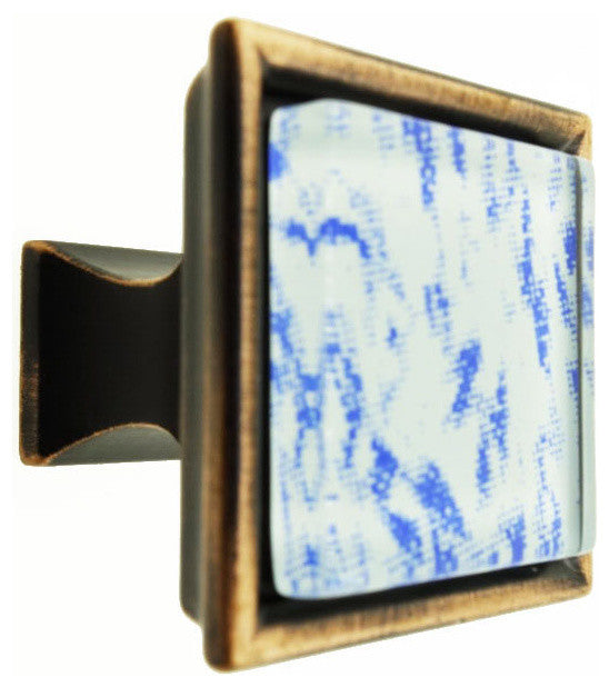 Hand Brushed Surreal Blue Clouds Crystal Glass Oil Rubbed Bronze Classic Knob
