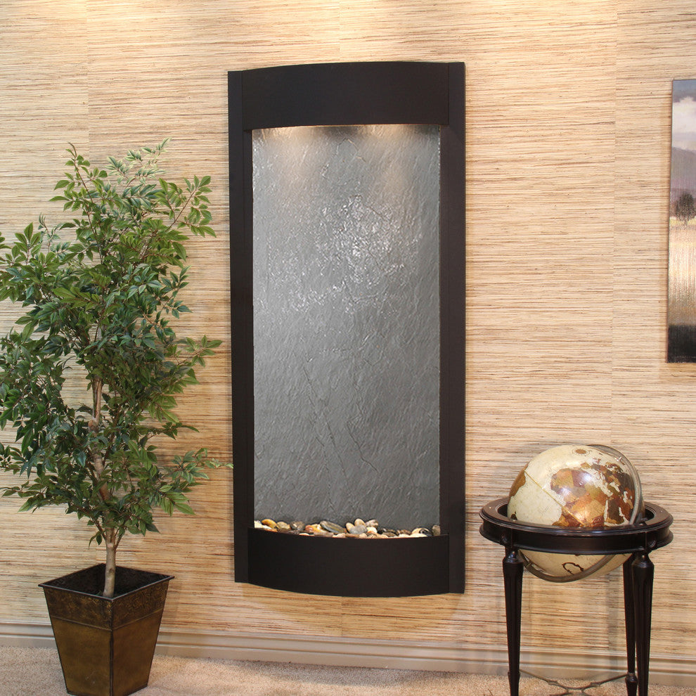 Pacifica Waters Indoor Water Fountain, Black Featherstone, Textured Black
