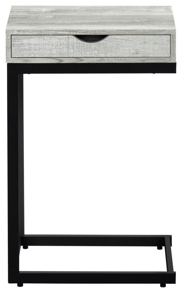 Accent Table, C-Shaped, Storage Drawer, Metal, Laminate, Grey, Black
