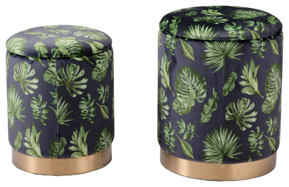 Storage Stool, Fabric, Wood, Green, Gold, Lounge Cafe Lobby Hospitality