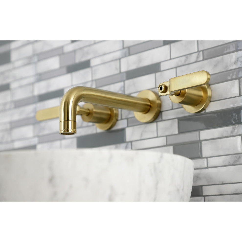 Kingston Brass KS8127KL Two-Handle Wall Mount Bathroom Faucet, Brushed Brass