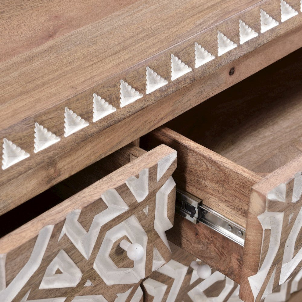 Haveli Dresser 61In Carved, Natural White