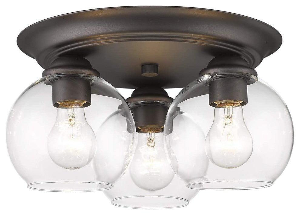 3 Light Semi Flush Mount, Industrial Glass Ceiling Lamp