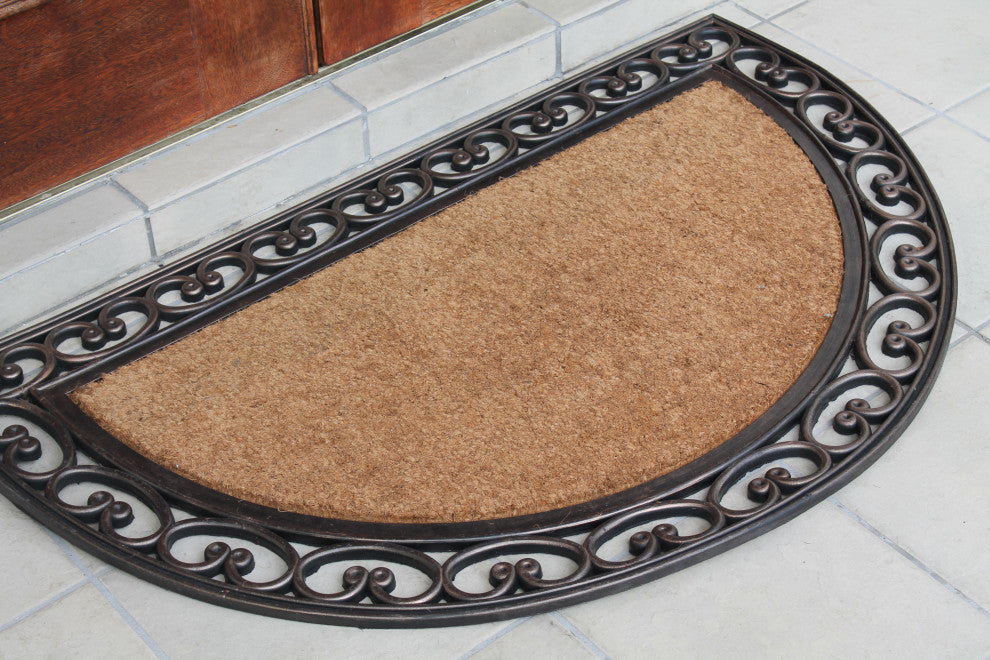 A1HC Natural Coir & Rubber 30"x48", Front Door Entry Doormat, Standard Half Round Copper
