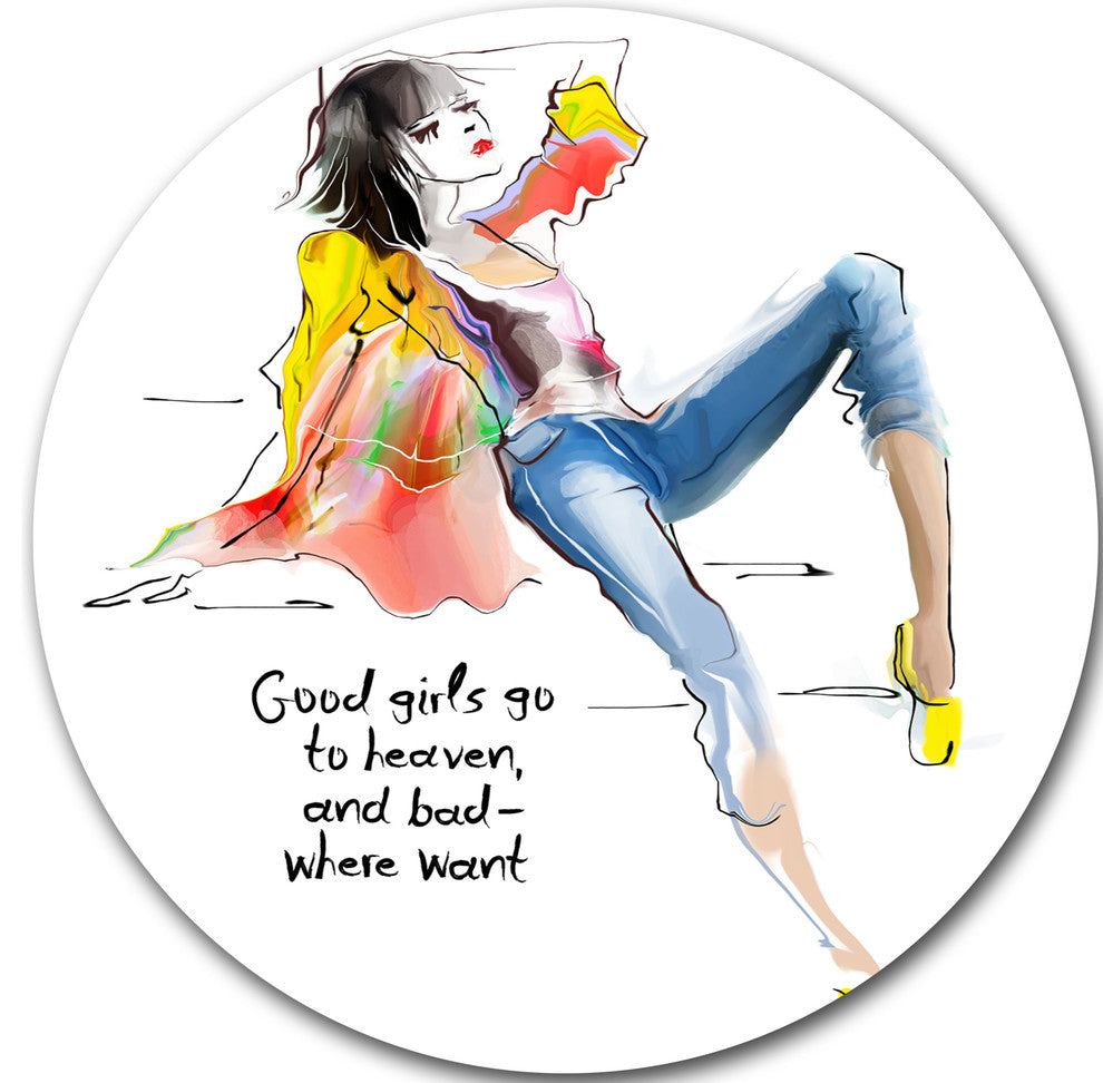 Yellow Blue Young Woman, Portrait Digital Art Disc Metal Wall Art, 23"