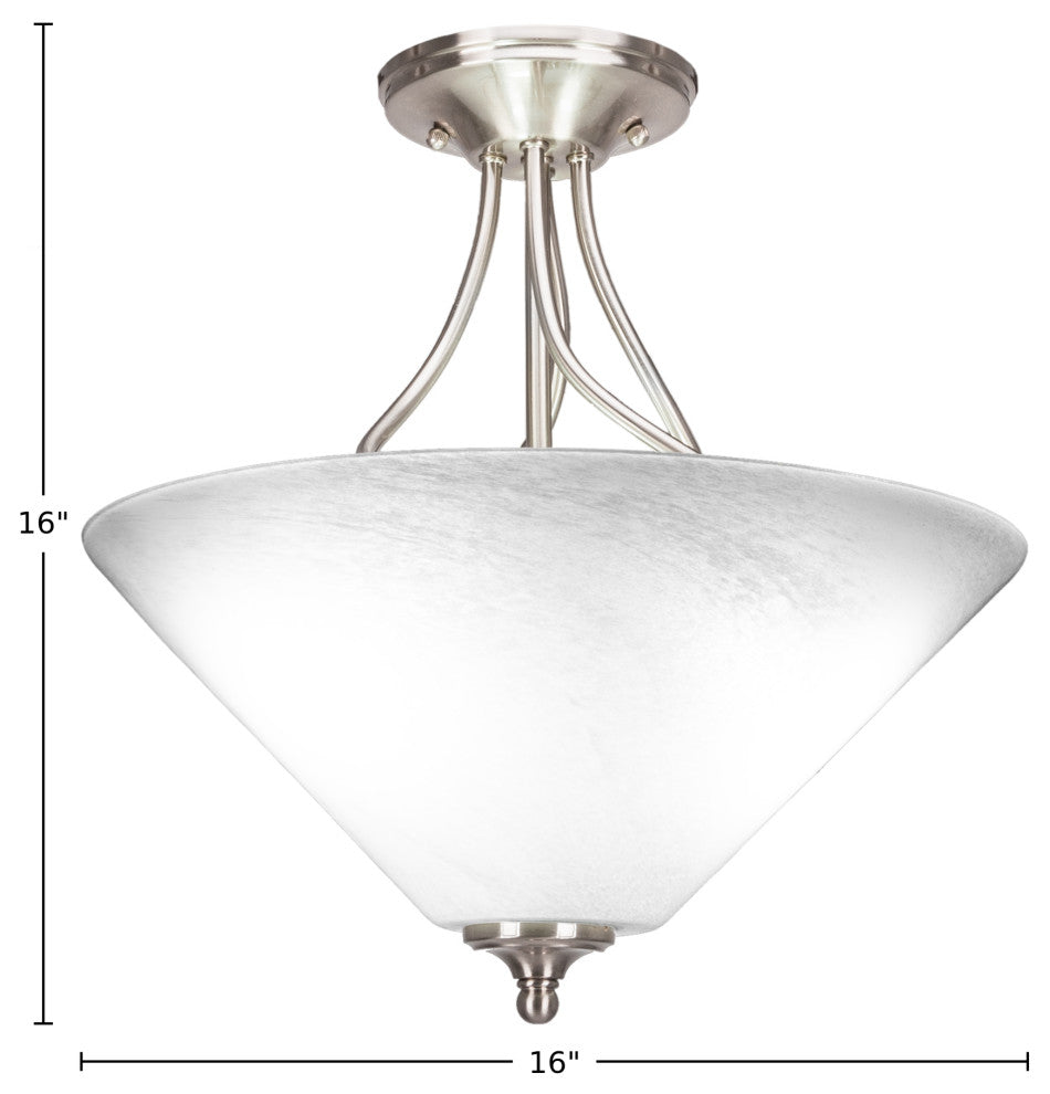 Capri 3-Light Semi-Flush Mount, Brushed Nickel/White Marble