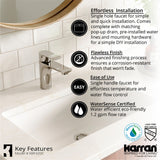 Karran KBF420 1-Hole 1-Handle Basin Faucet With Pop-up Drain, Chrome