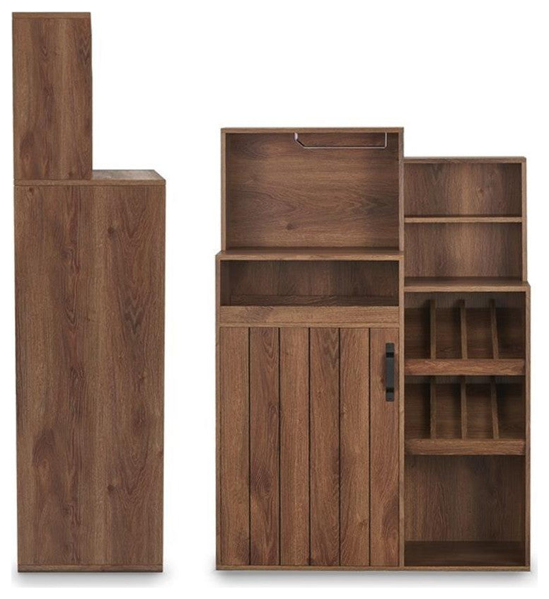 Furniture of America Dillan Wood Multi-Storage Bar Cabinet in Distressed Walnut
