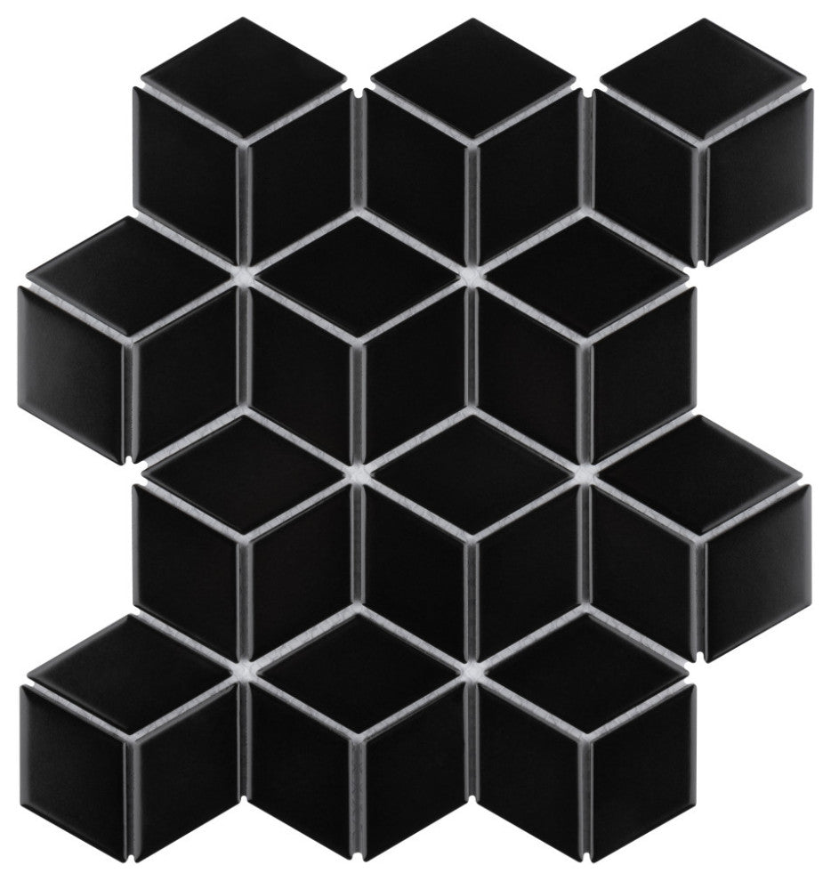 Metro Rhombus Matte Black Porcelain Floor and Wall Tile