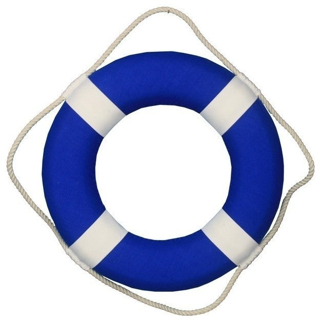 Blue Lifering with White Bands 15'', Life Saving Ring, Beach Home Accent, Na