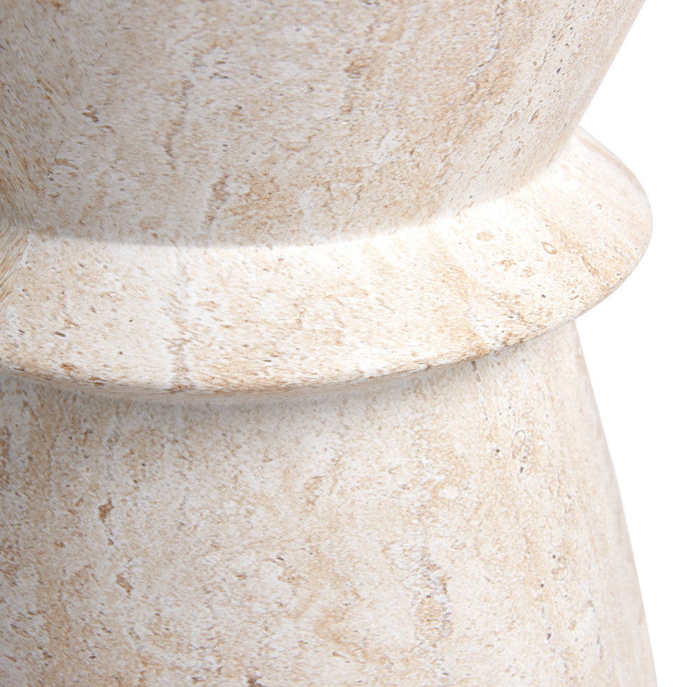 Hourglass Travertine Stone Finish Italian Design MgO Side Accent Table