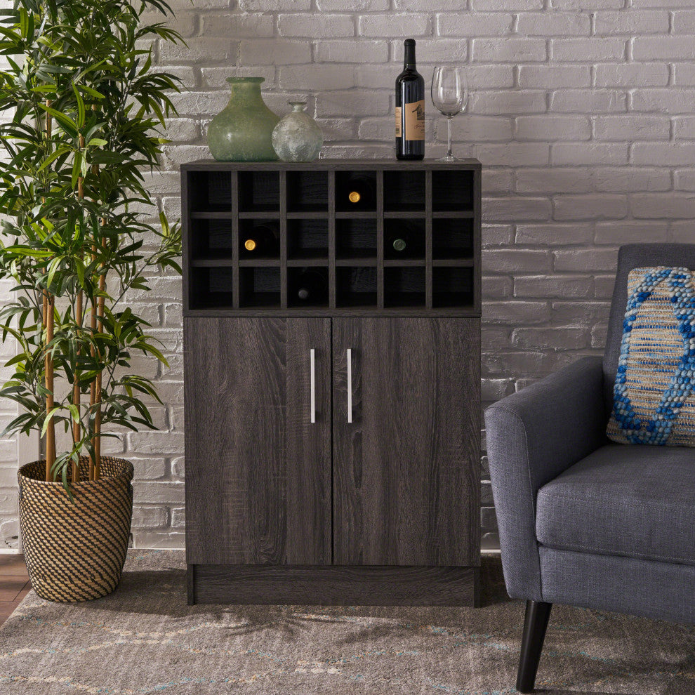 GDF Studio Ridgecrest Mid Century Sonoma Faux Wood Wine and Bar Cabinet, Sonoma