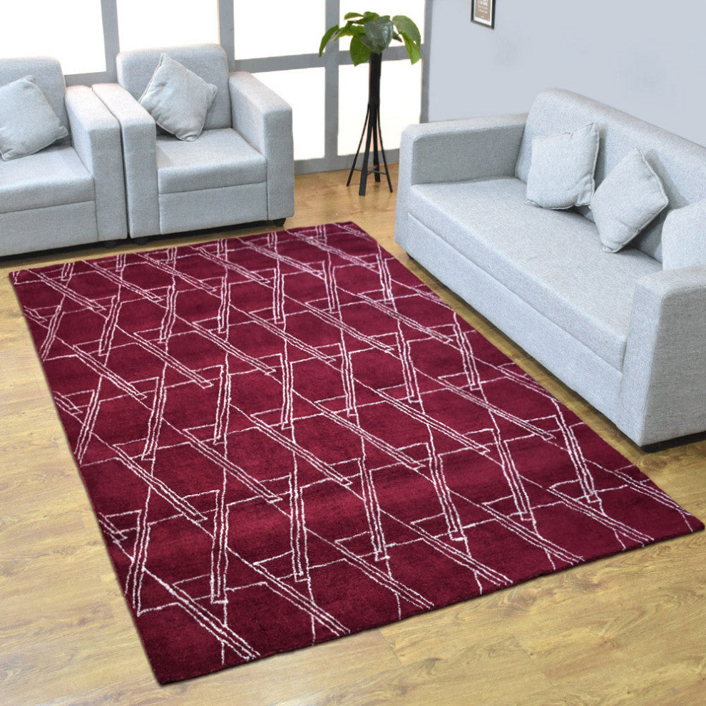 HAND KNOTTED LOOM SILK ECO-FRIENDLY RUGS-8'x10',Rectangle,Red Beige,Contemporary