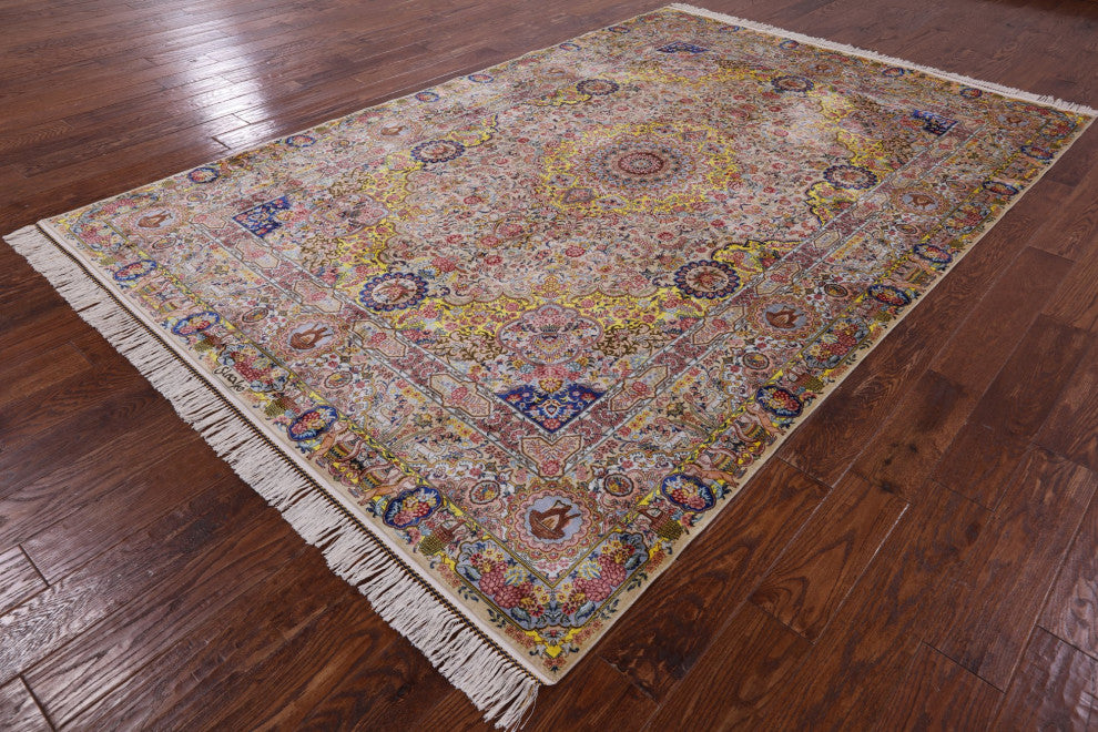 7' 0" X 10' 0'' High End Persian 100% Silk Hand Knotted Rug Q4776