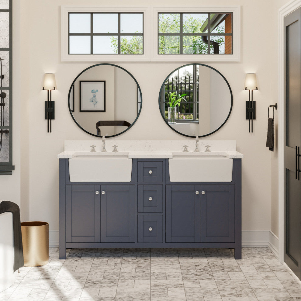 Yorkshire 60" Bathroom Vanity, Marine Gray, Engineered Marble, Double
