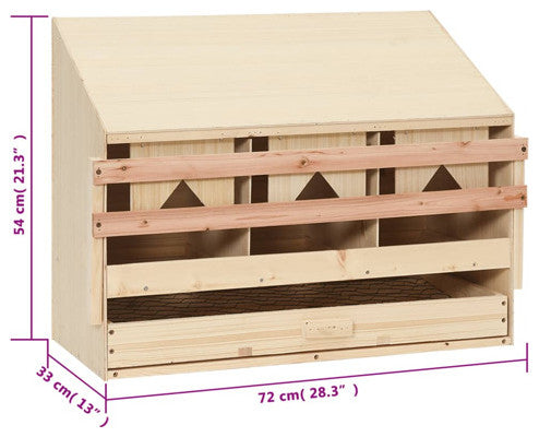 vidaXL Chicken Nesting Boxes 3 Compartments Hen Laying Nest Solid Wood Pine