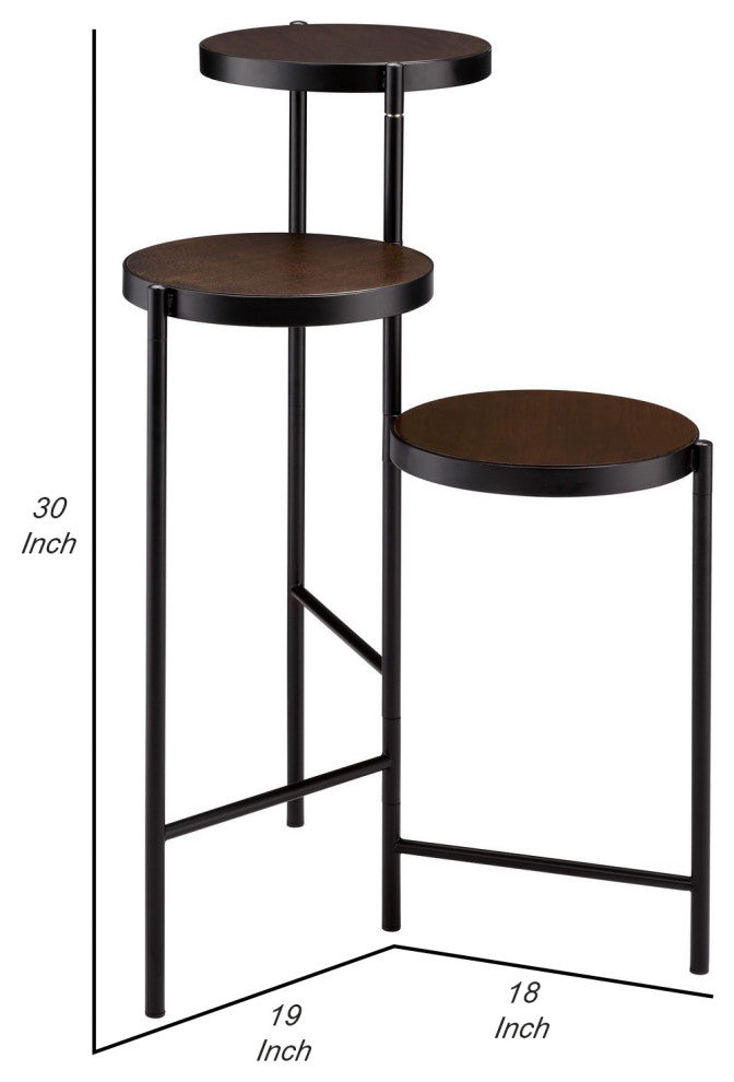 Benzara BM250280 3 Tier Plant Stand, Round Wood Shelves & Foldable Design, Black