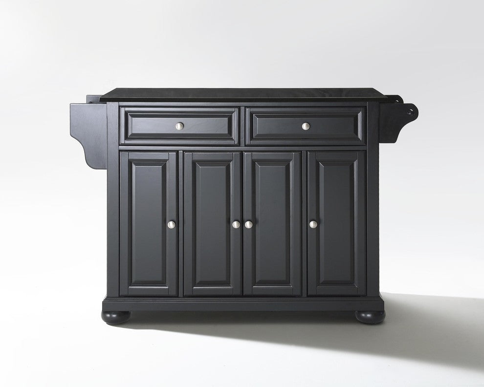 Alexandria Solid Black Granite Top Kitchen Island