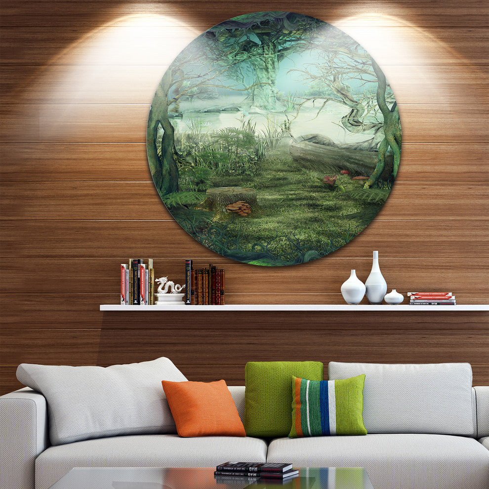 Green Forest Glade, Landscape Art Round Wall Art, 23"
