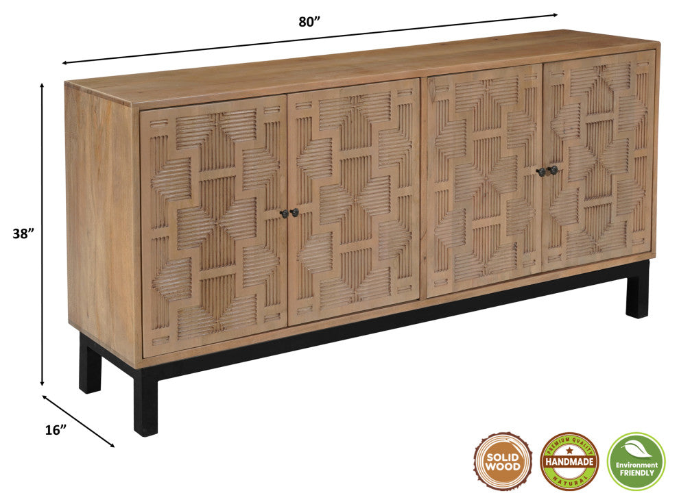 Ethan 4-door Carved Solid Wood Sideboard