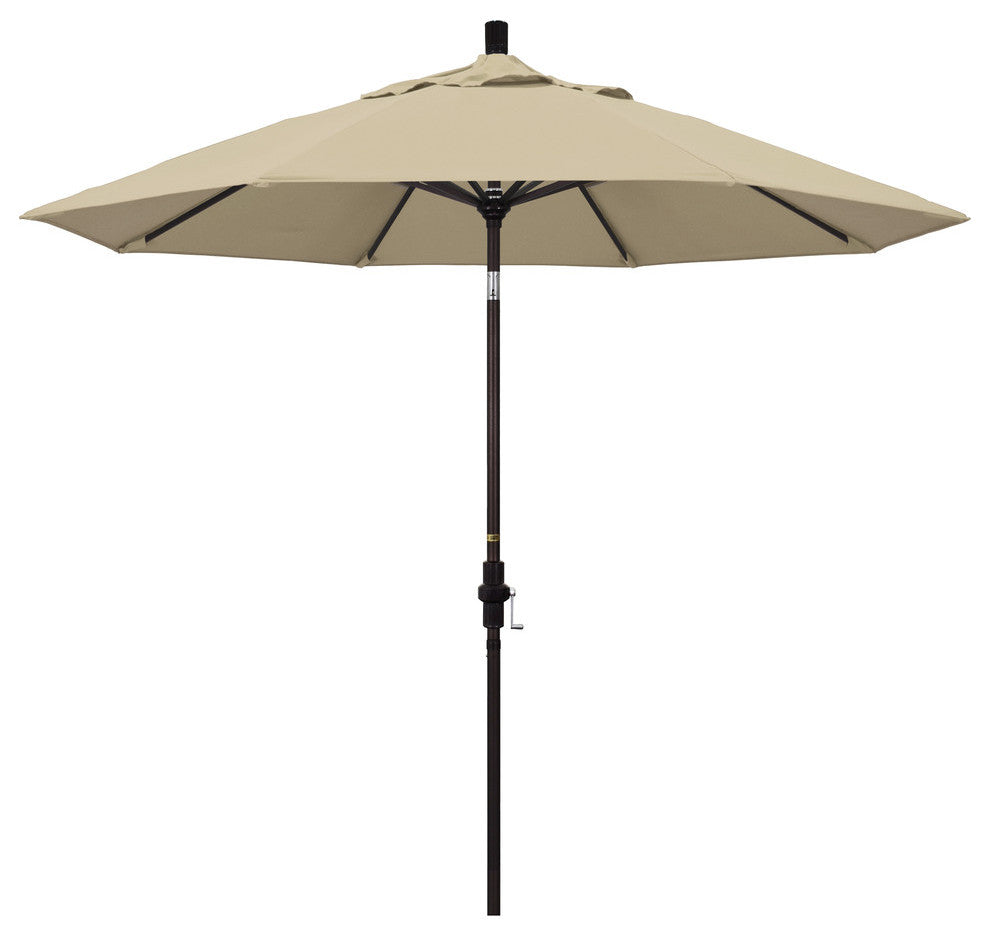 9' Bronze Collar Tilt Crank Lift Aluminum Umbrella, Sunbrella, Antique Beige