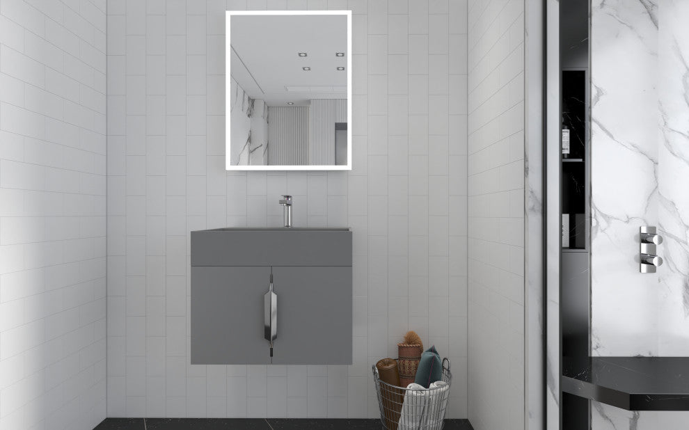 CastelloUSA Amazon 24" Wall Mounted Bathroom Vanity Set, Gray, Gray Top, Chrome Handles