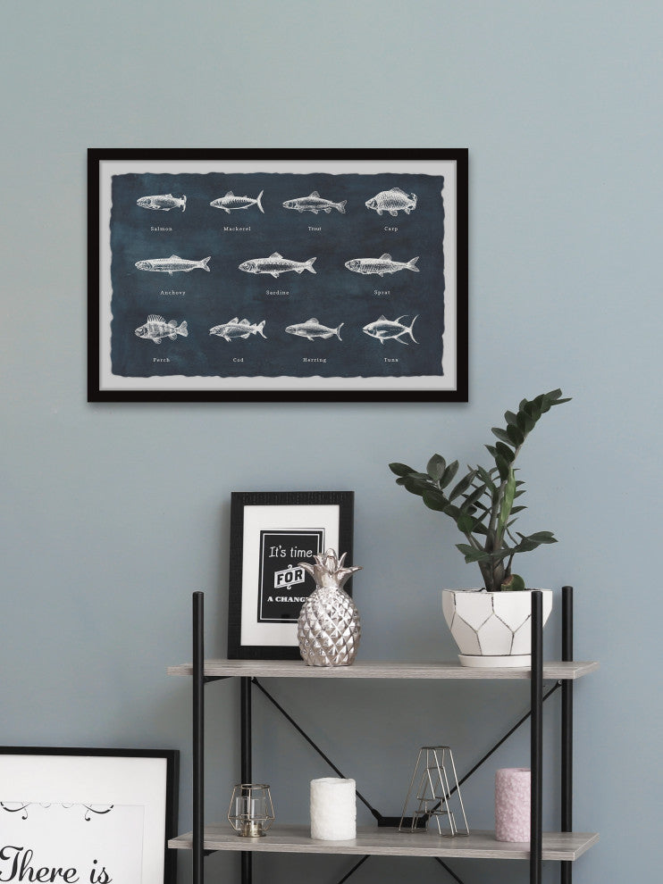 "Deep-Sea Fishes in Blue" Framed Painting Print, 36x24