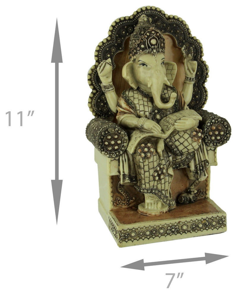Lord Ganesha Sitting On Throne Reading Secret Scripture Statue