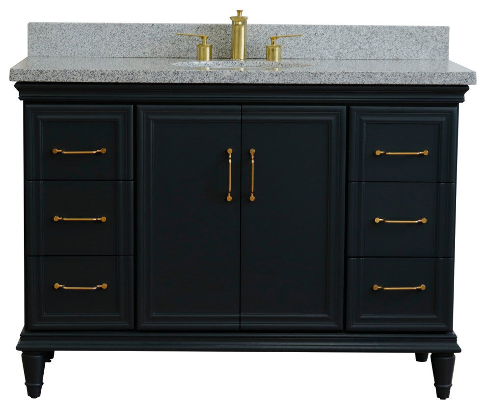 49" Single Sink Vanity, Dark Gray Finish With Gray Granite and Oval Sink