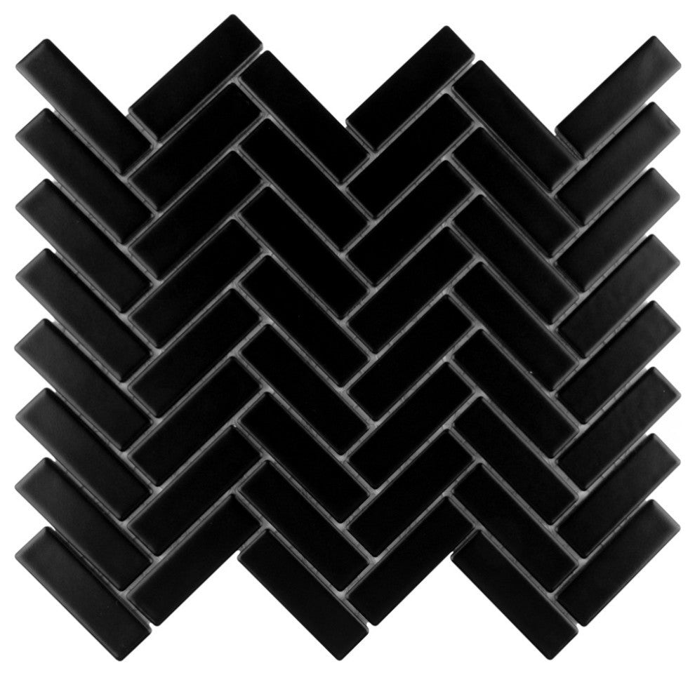 Metro Brick Herringbone Matte Black Porcelain Floor and Wall Tile