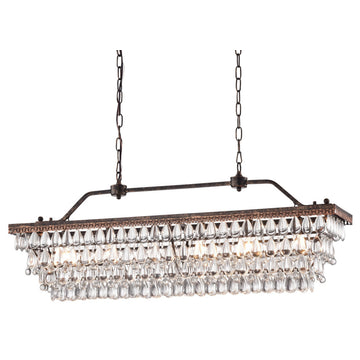 6-Light Antique Bronze Rectangular Crystal Chandelier Dining Room 40 in. Glam