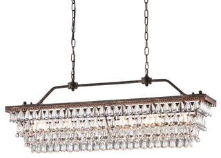 6-Light Antique Bronze Rectangular Crystal Chandelier Dining Room 40 in. Glam