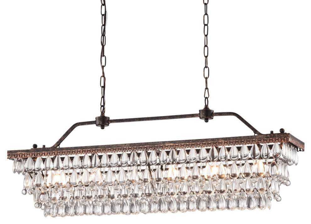 6-Light Antique Bronze Rectangular Crystal Chandelier Dining Room 40 in. Glam