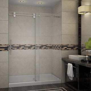 Aston 60"x75" Completely Frameless Sliding Shower Door, Base,Chrome, Center