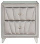 2-Drawer Wood Nightstand with Velvet Fabric and Glass Worktop, Silver Gray