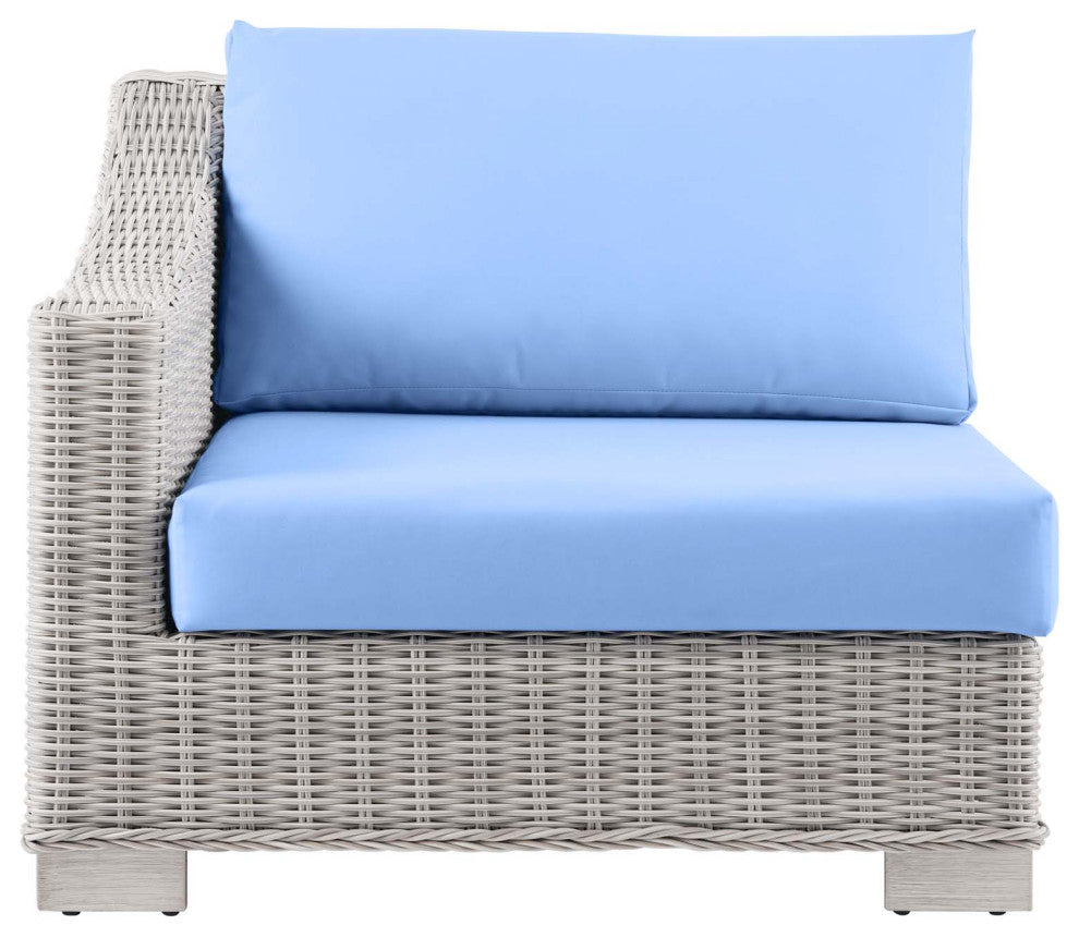 Lounge Sectional Sofa Chair Table Set, Rattan, Wicker, Gray Blue, Outdoor