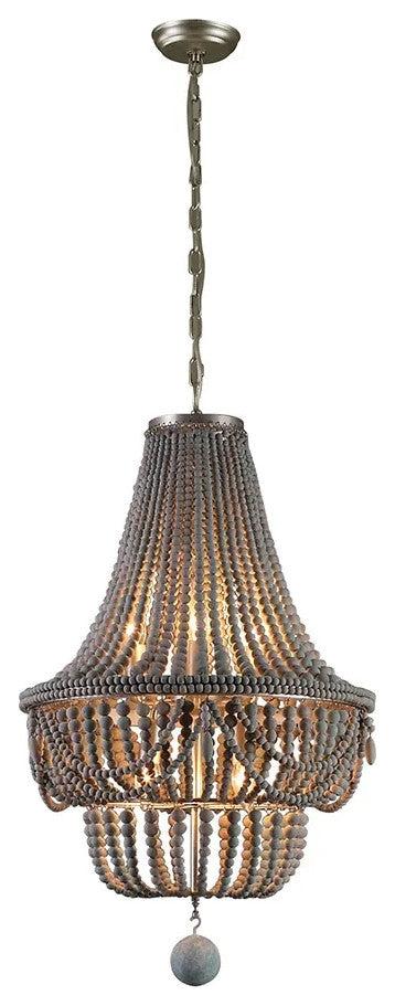 Katia Boho Wood Beaded Chandelier Empire Ceiling Light in Gray & Blue
