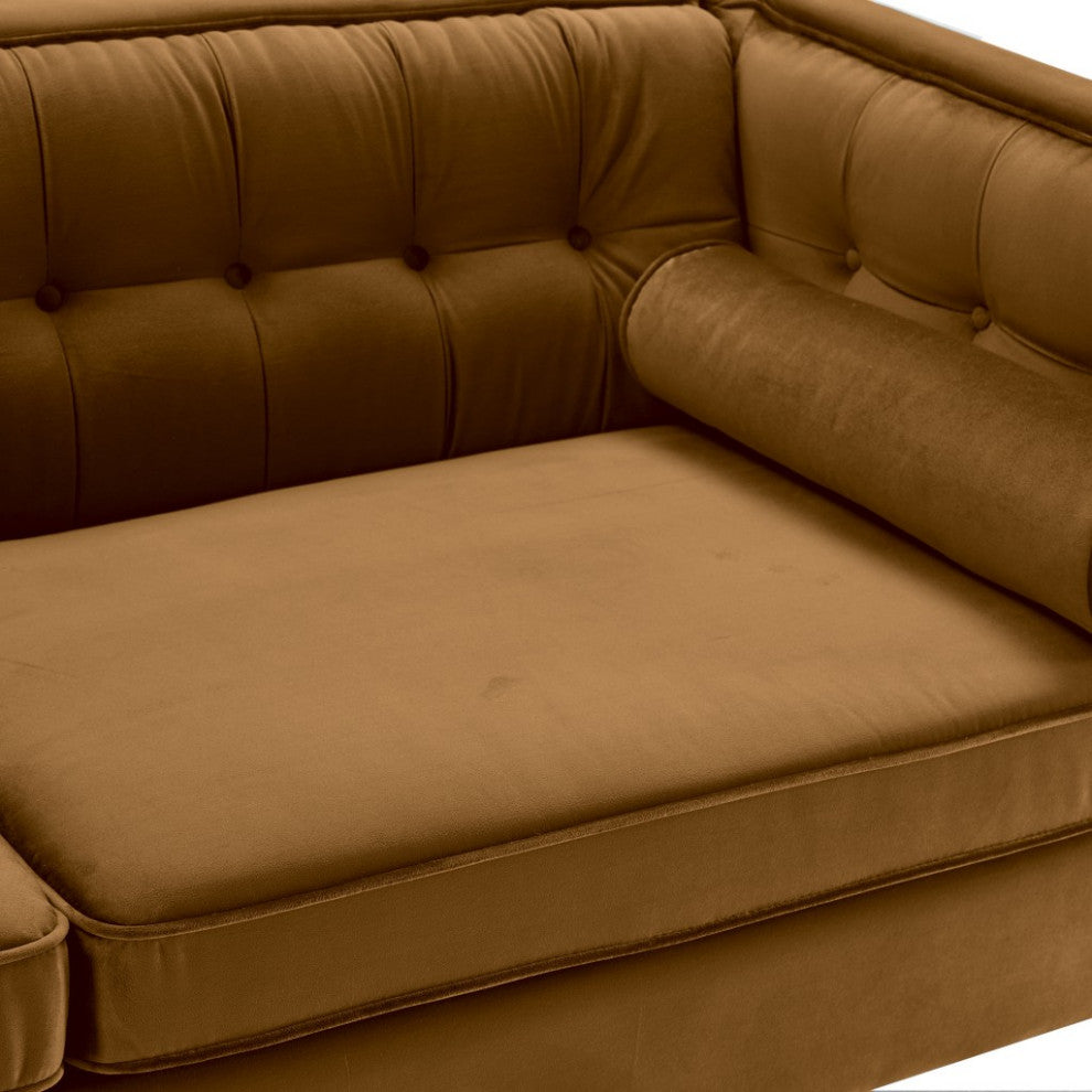 Ginger Velvet Upholstered Sofa With Bolster Pillows