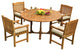 5-Piece Outdoor Patio Teak Dining Set, 60" Round Table, 4 Devon Arm Chairs