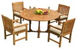 5-Piece Outdoor Patio Teak Dining Set, 60" Round Table, 4 Devon Arm Chairs