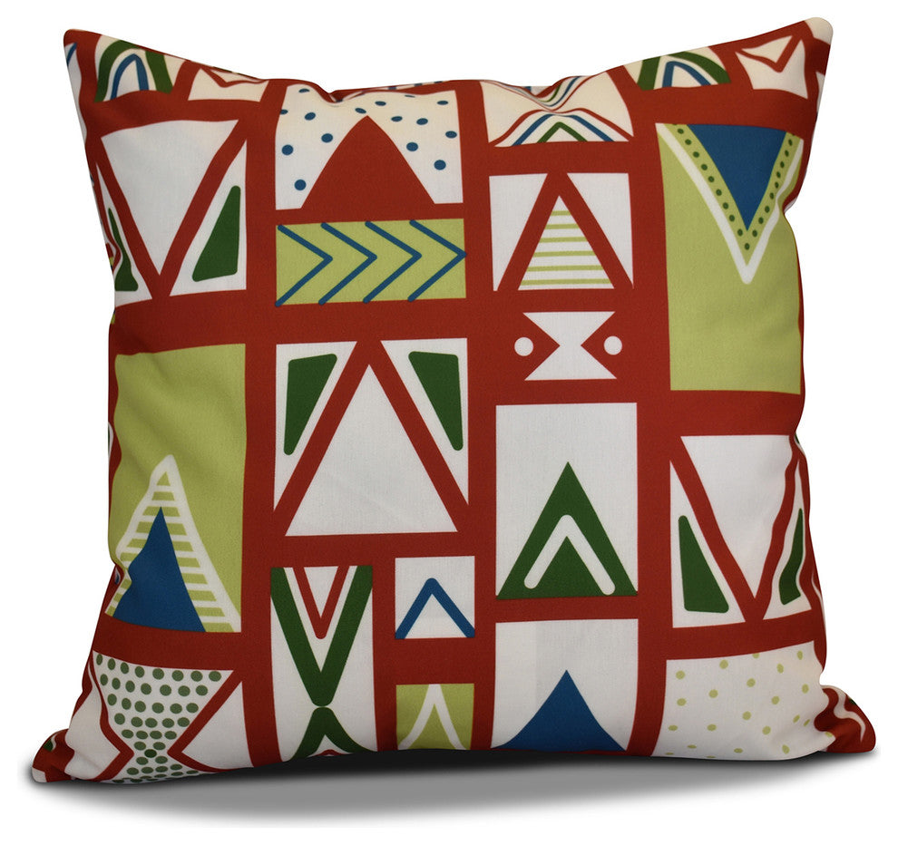 Decorative Holiday Outdoor Pillow Geometric Print, Red, 20"x20"