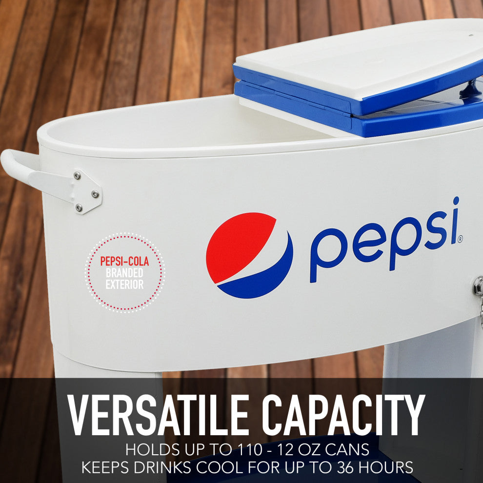 Permasteel 80 Quart Portable Rolling Oval Patio Cooler, White
