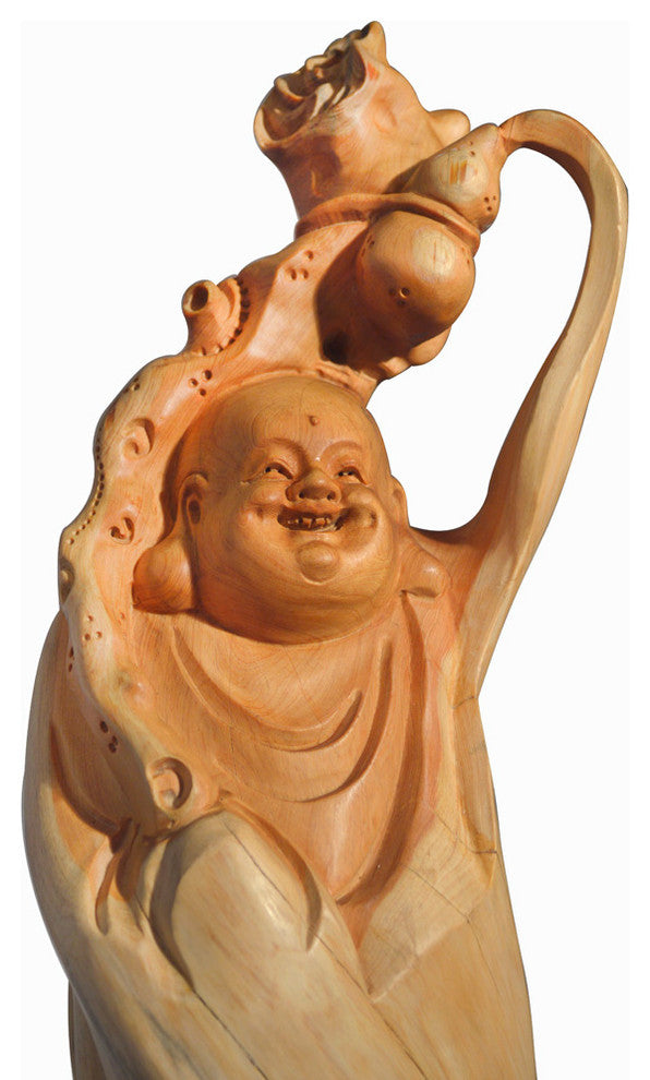 Cedar Wood Root Happy Buddha Asian Sculpture